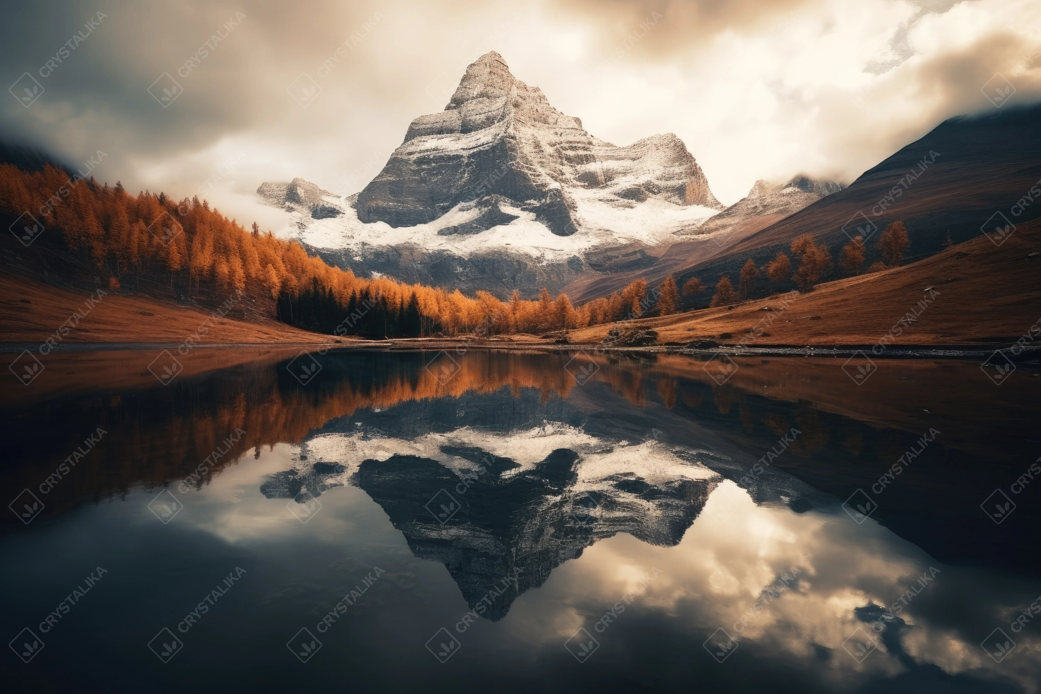 Snowy mountains reflecting in a glacial lake