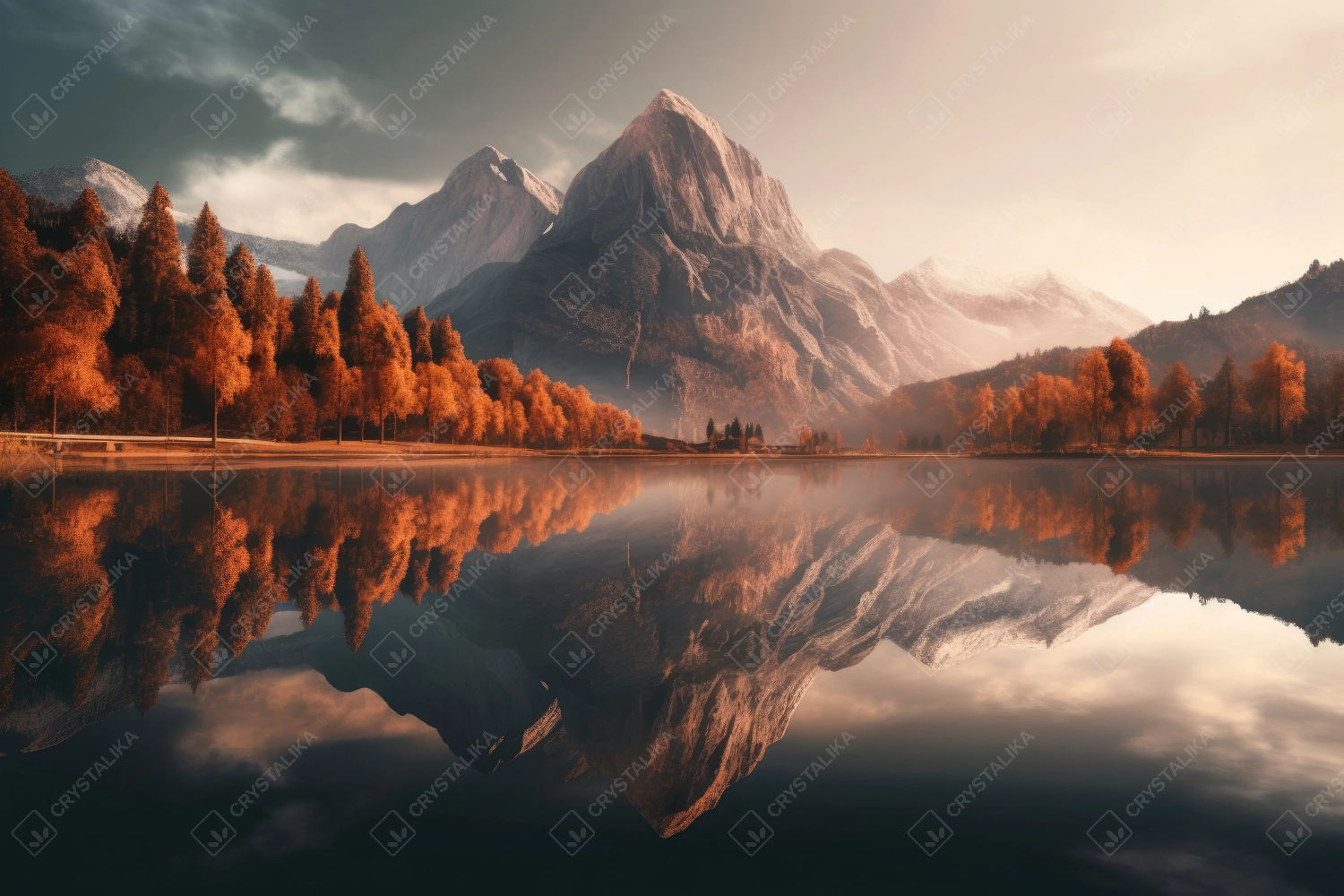 Snowy mountains reflecting in a glacial lake