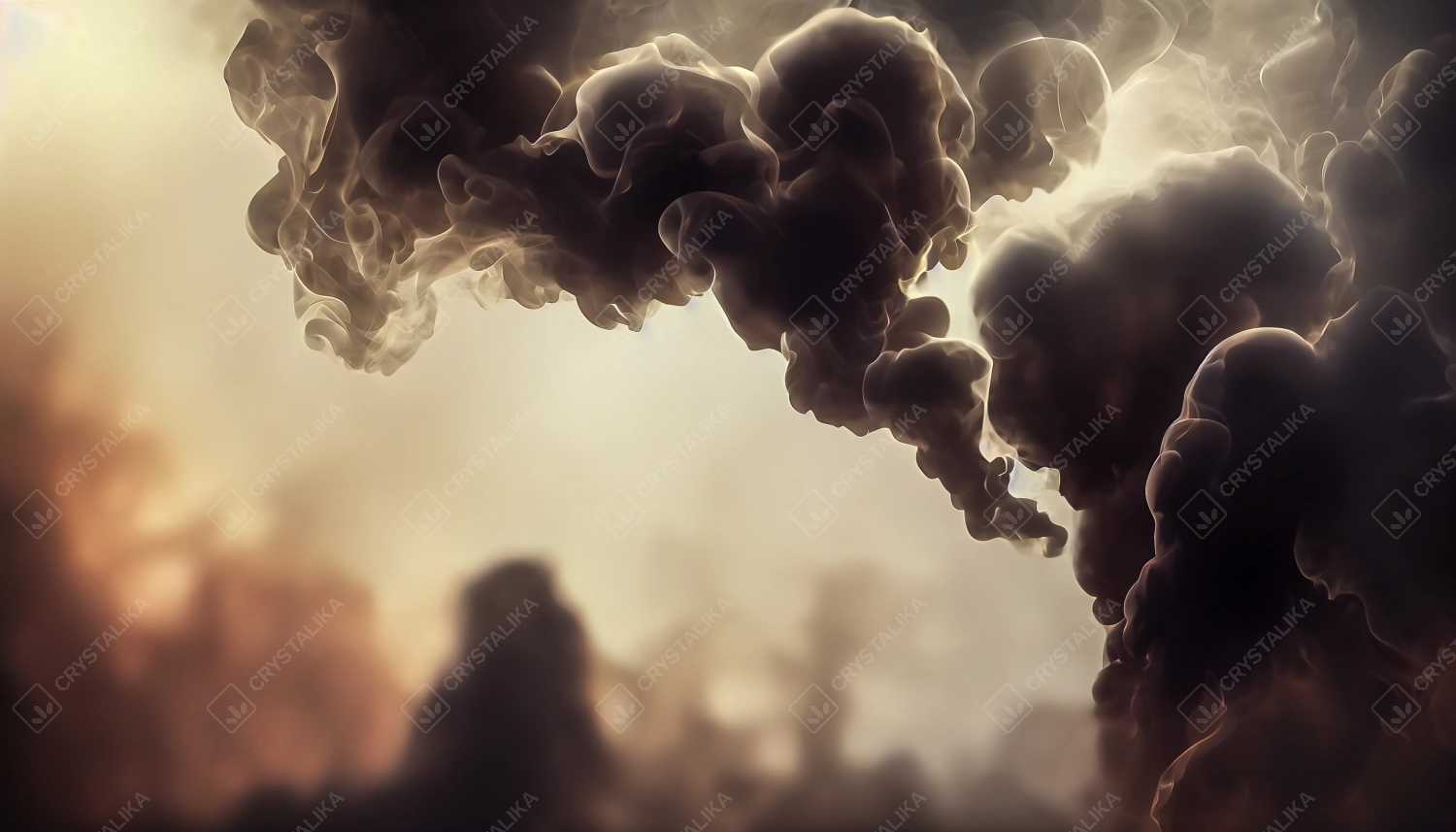 White curve fog, smoke, clouds, fire and dark background with spotlight