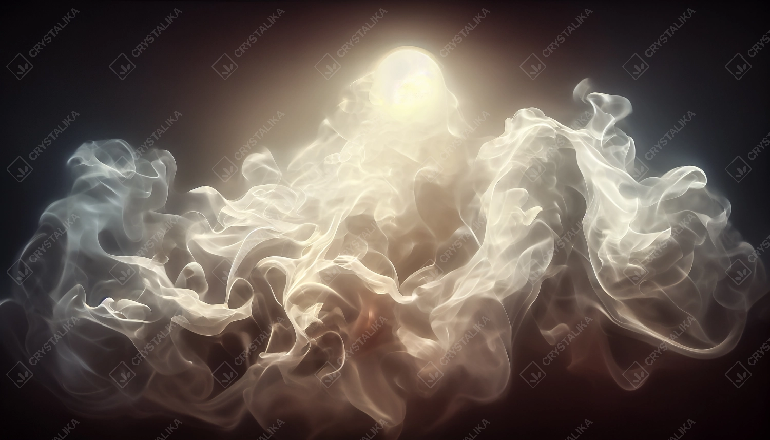 White curve fog, smoke, clouds, fire and dark background with spotlight