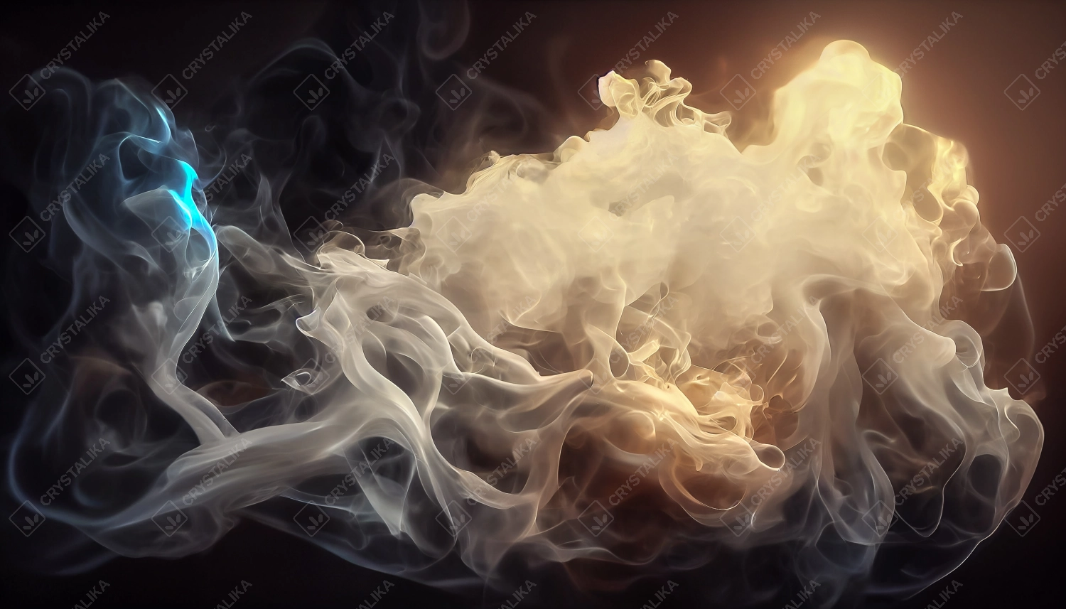 White curve fog, smoke, clouds, fire and dark background with spotlight