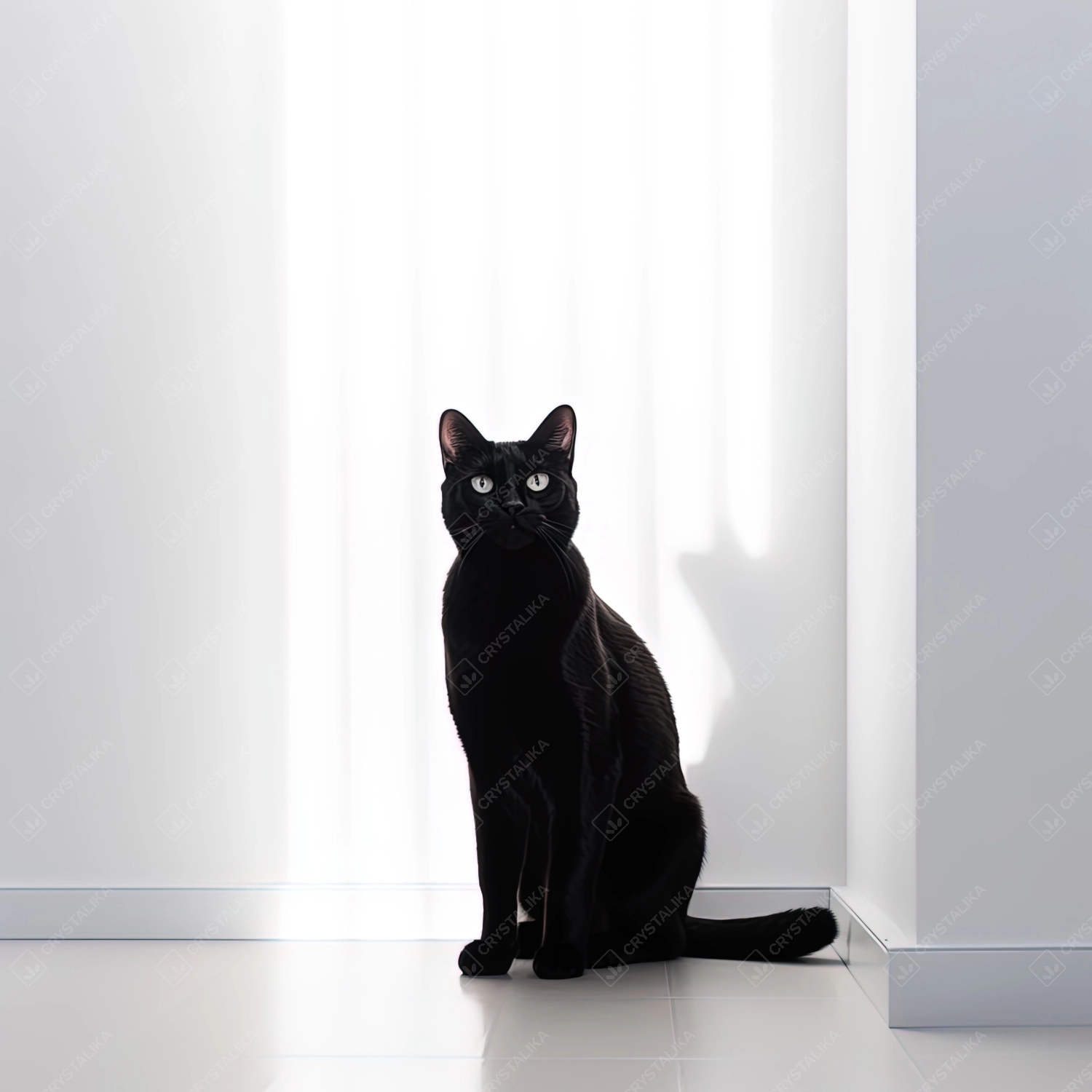 black cat on isolated white background