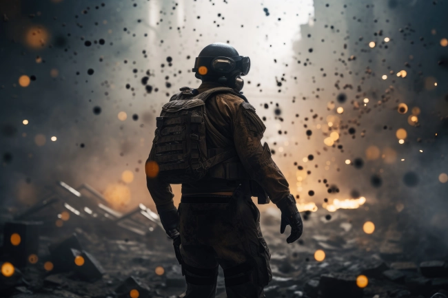 Soldier near an explosion
