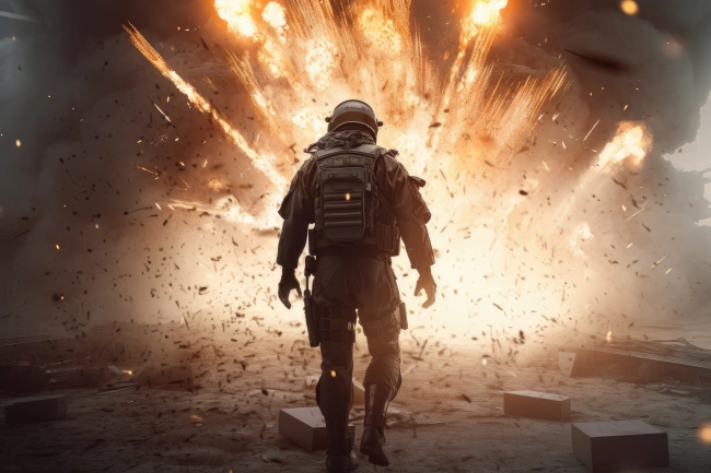 Soldier near an explosion
