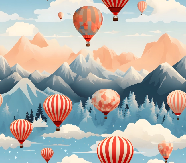 Hot Air Balloon Soaring Over Majestic Mountains