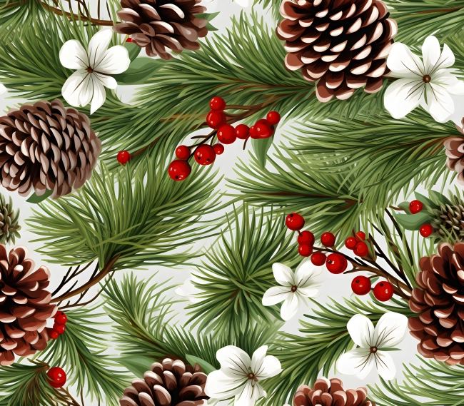 Festive Elegance of Seamless Christmas Ornaments and Pine Cones Pattern