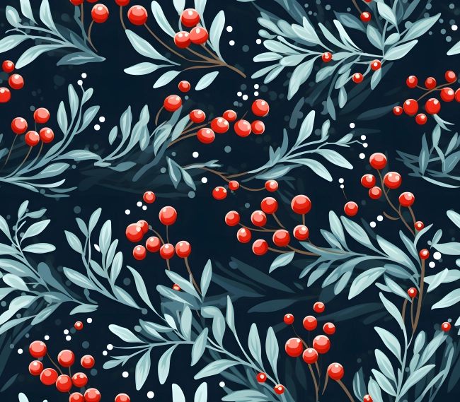 Festive Leaves and Berries Christmas Pattern