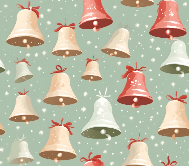 Festive Harmony of Red and Green Christmas Bell with White Snowflakes