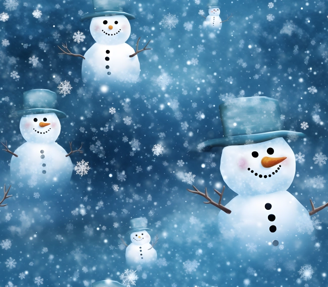 Frosty Whimsy Snowmen and Snowflakes in White and Blue Elegance