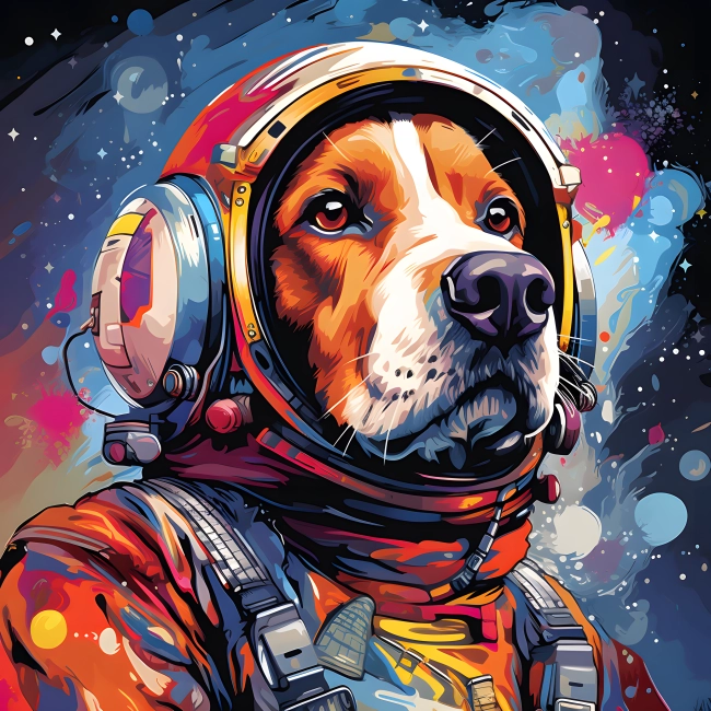 Cosmic Canine Graffiti-Style of a Dog in Space Suit