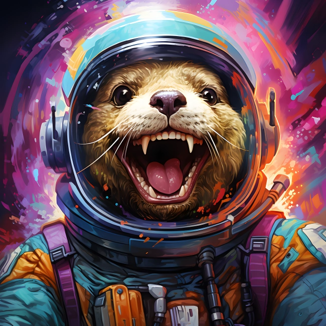 Joyful Cosmonaut Graffiti-Style Beaver in Colorful Space Suit