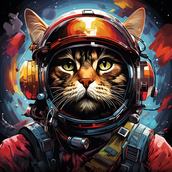 Cosmic Catwalk in Meticulously Crafted Graffiti-Style Space Cat