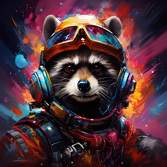 Space Raccoon in Captivating Graffiti Art