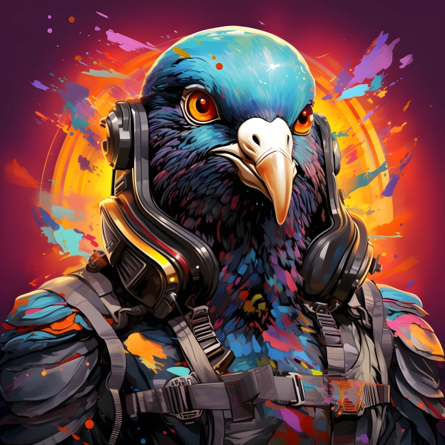 Armored Majesty with Stunning Graffiti-Style Vector of Pigeon in Colorful Harmony