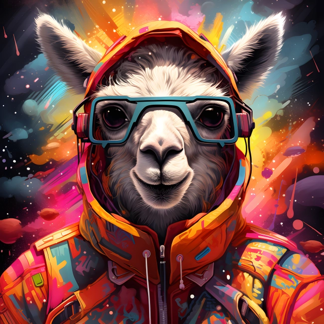 Colorful Chic of Expertly Crafted Llama in Watercolor Attire