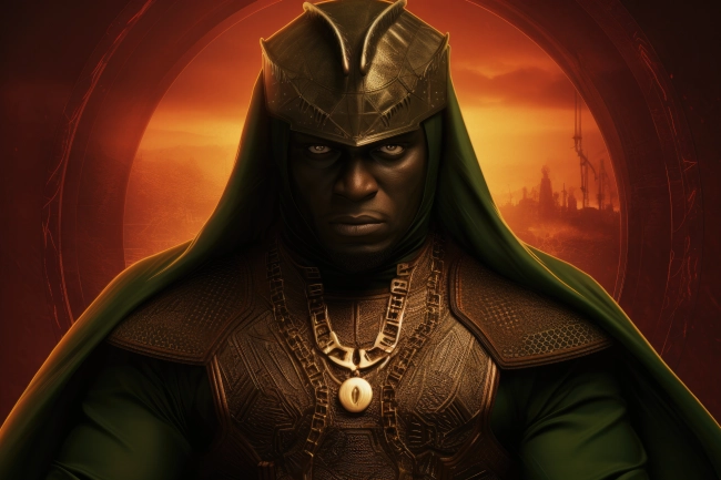 Black ruler in golden green suit