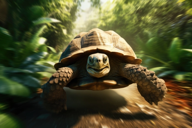 Giant tortoise running fast