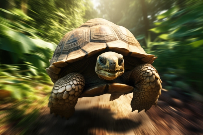 Giant tortoise running fast