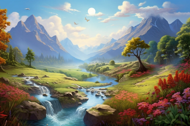 Idyllic romantic landscape of a mountain stream