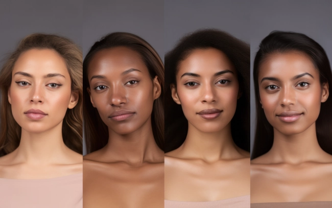 Portrait of four woman with different skin tone and different hairstyle.