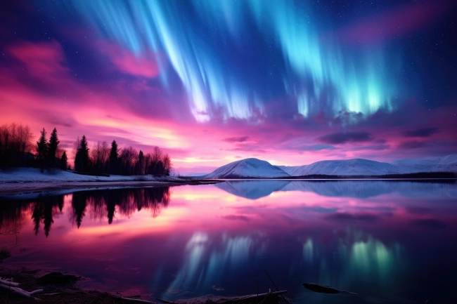 Beautiful aurora borealis over the mountains