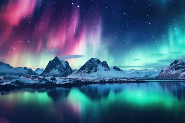 Beautiful aurora borealis over the mountains