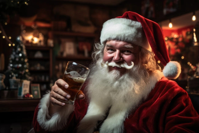 Santa Claus drinking beer