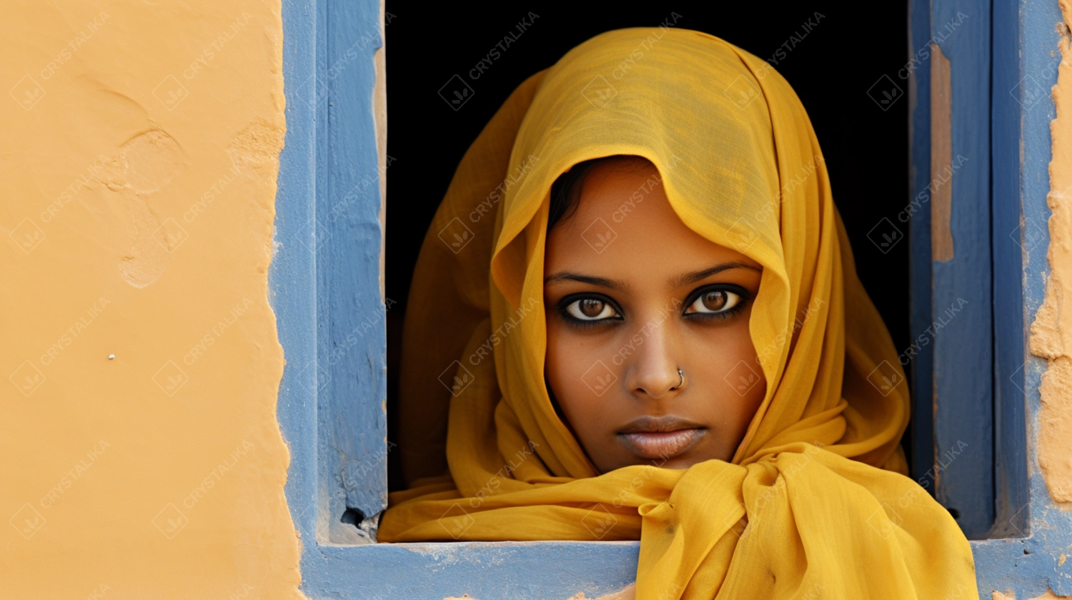 Unique portret of a woman, seeds of life in eyes