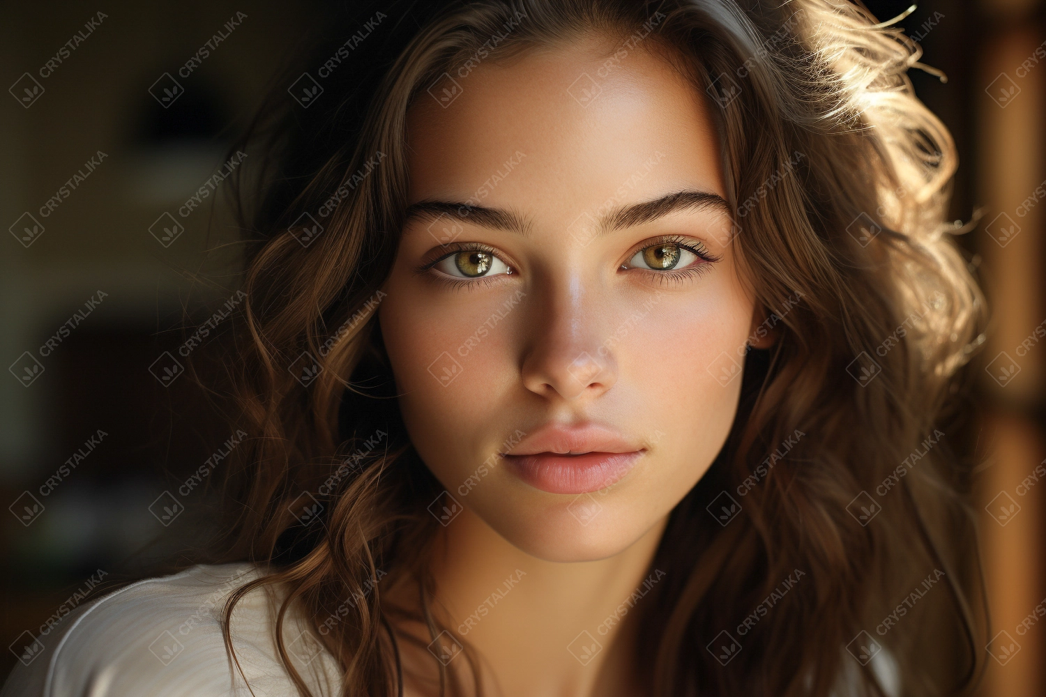 Closeup portrait of beautiful young woman looking at camera