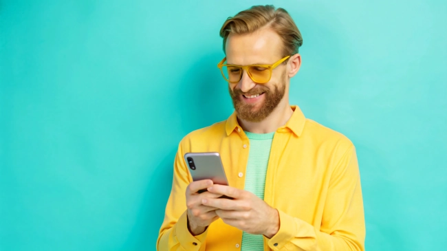 Young Man Using Mobile Phone Indoors