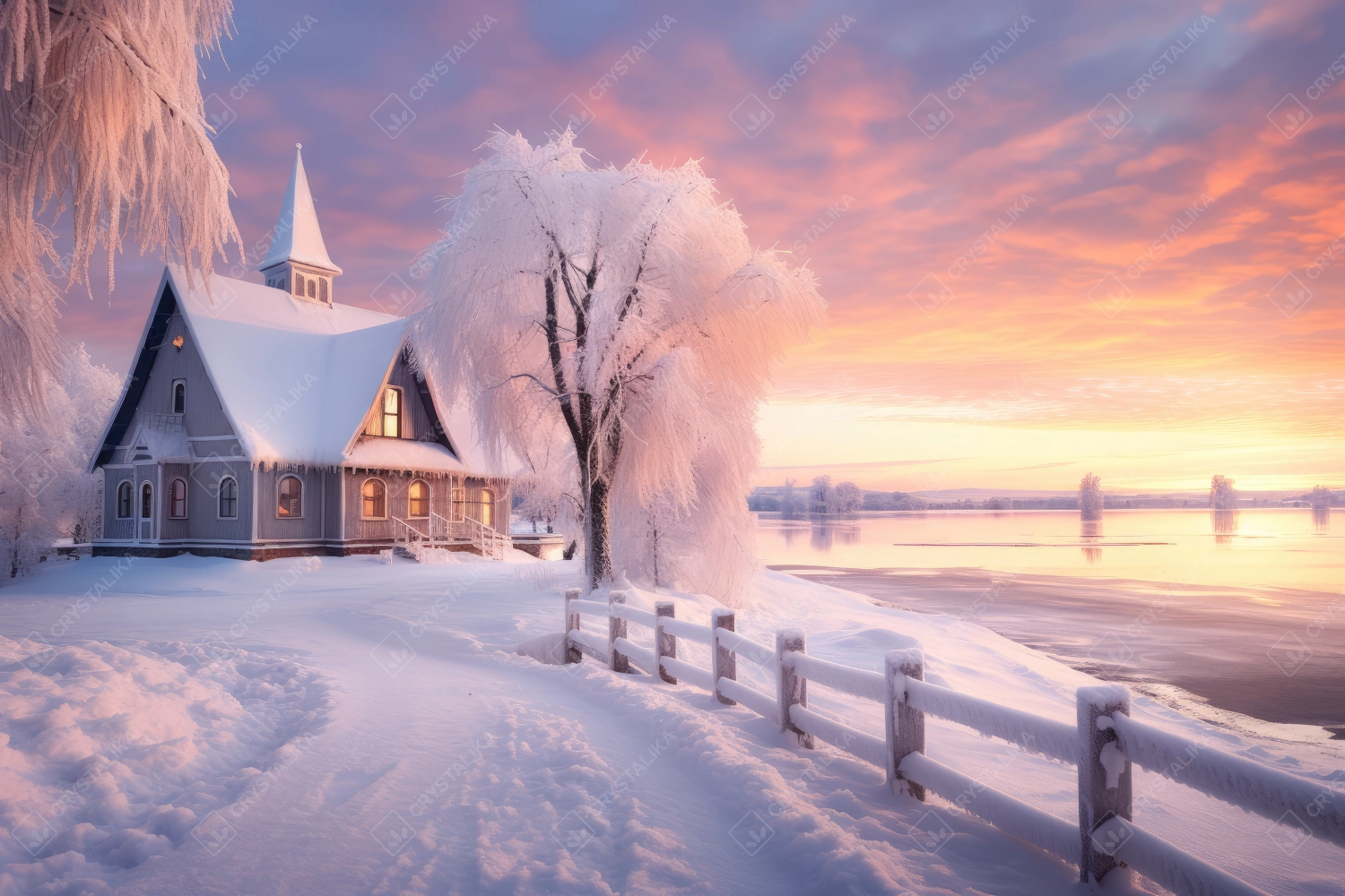 Small old wooden church in winter