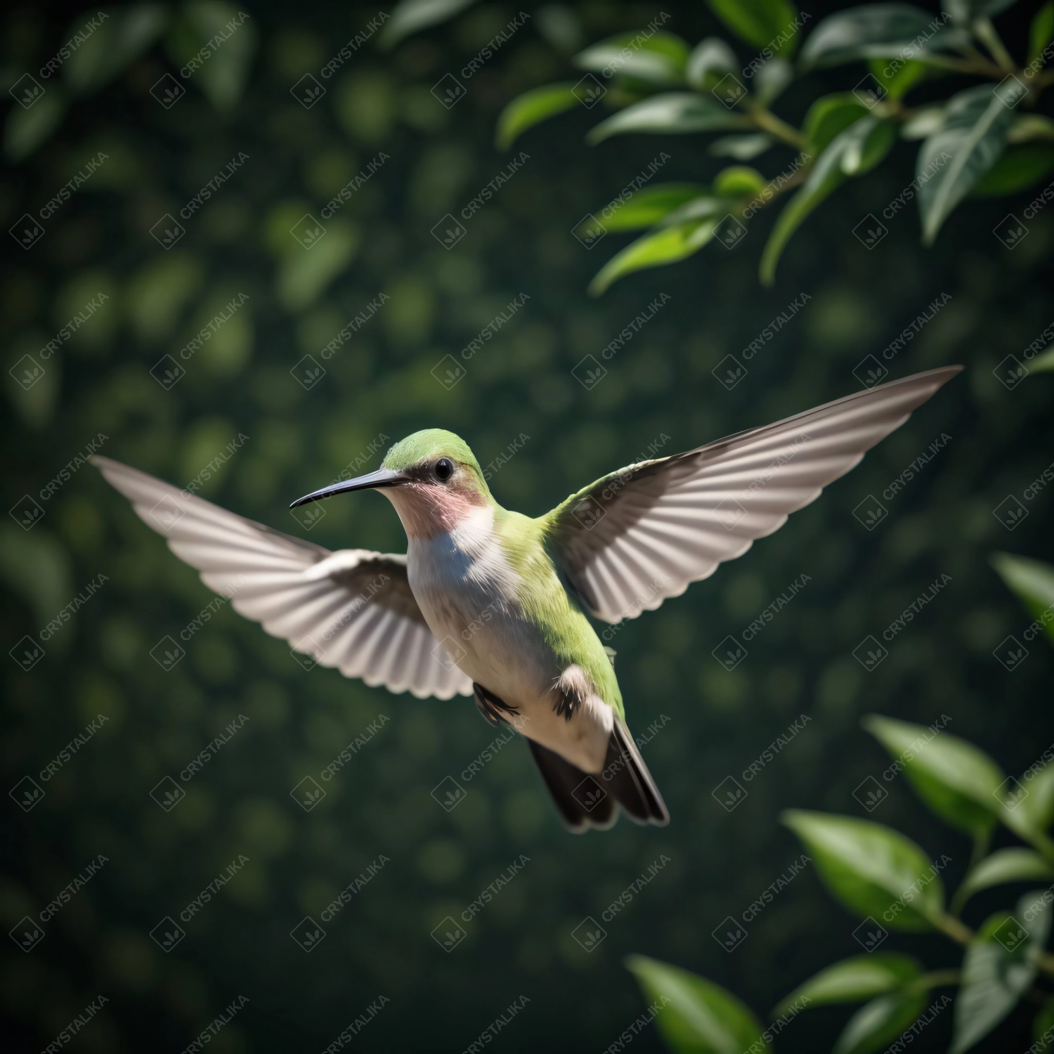 Hummingbird caught in flight