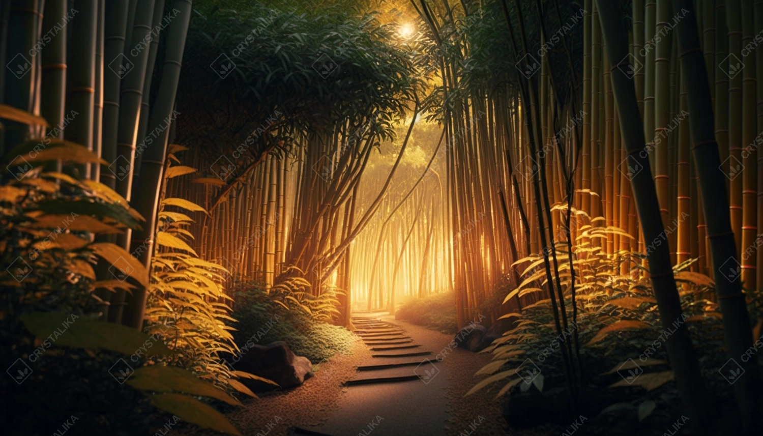 Asian bamboo forest during sunset