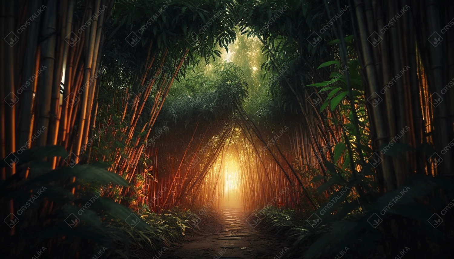 Asian bamboo forest during sunset