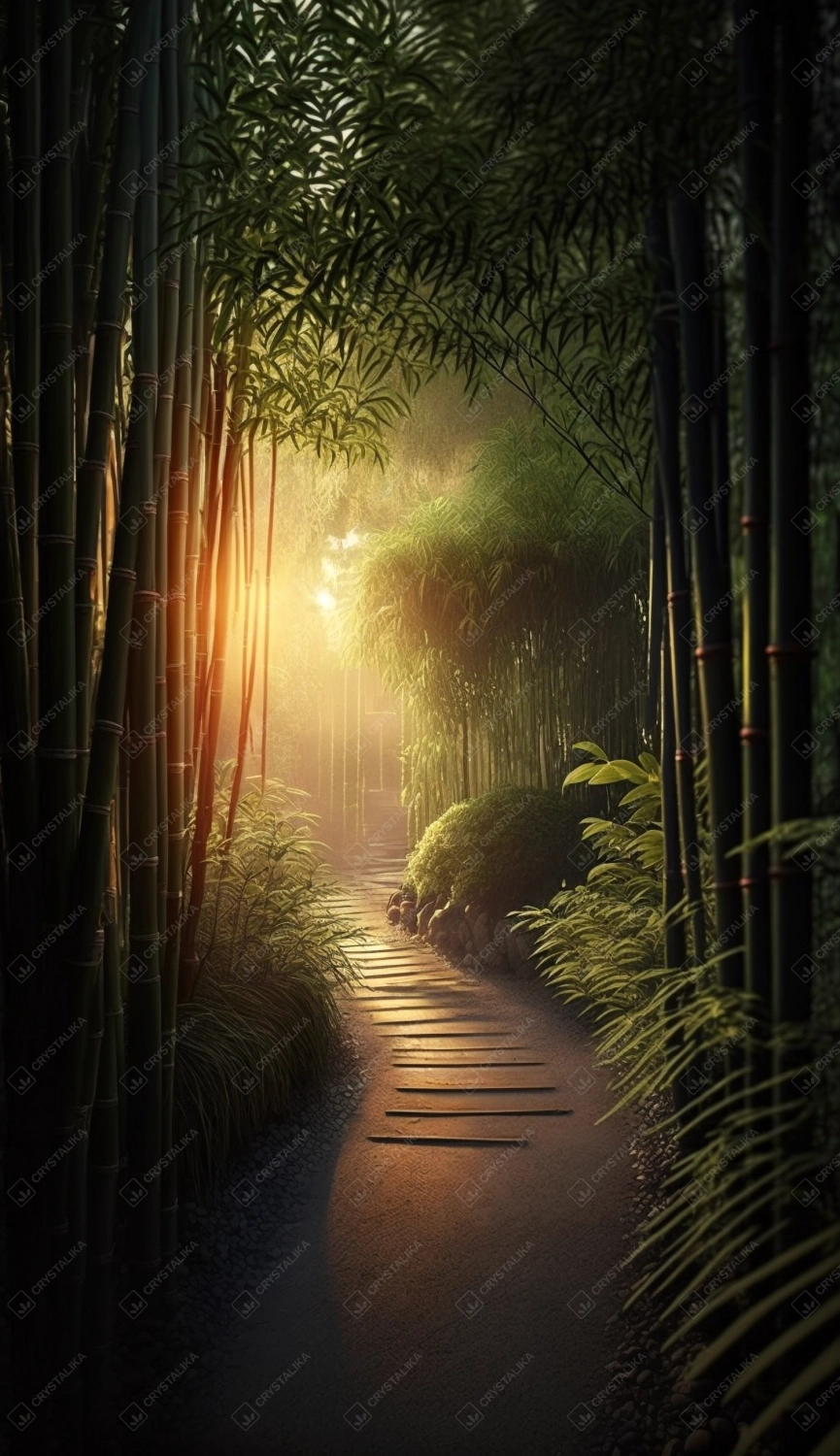 Asian bamboo forest during sunset