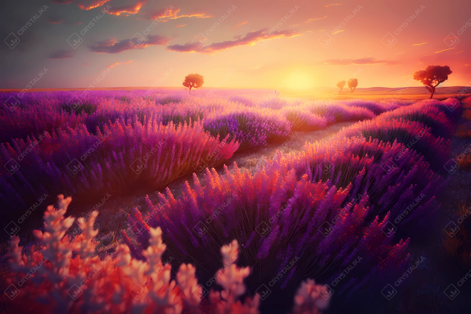 Beautiful lavender field during sunset