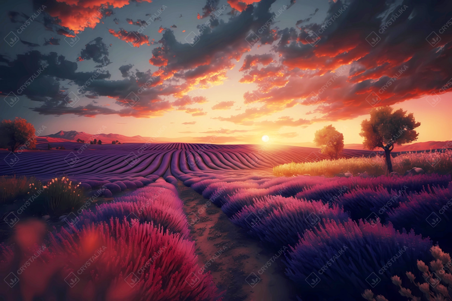 Beautiful lavender field during sunset