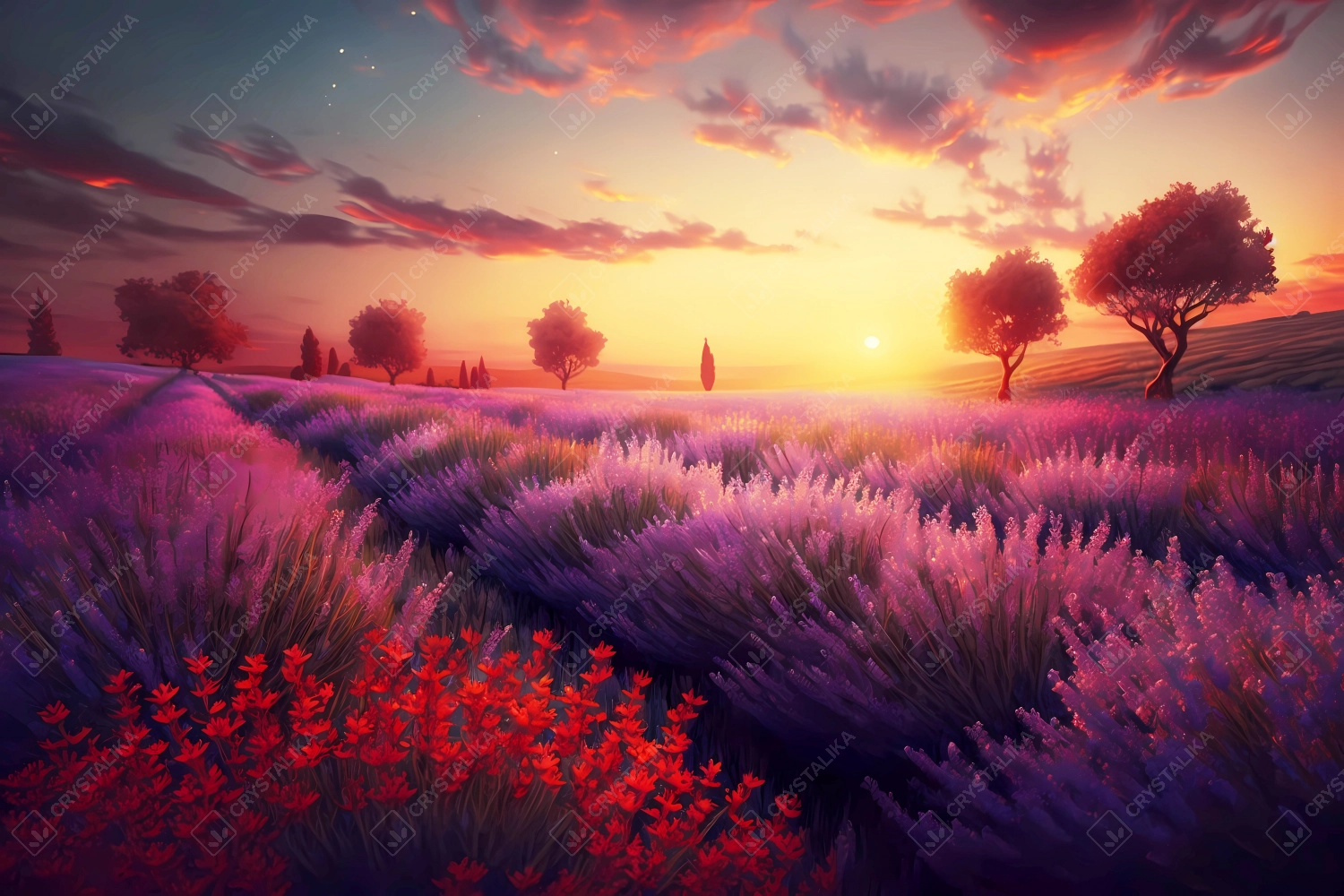 Beautiful lavender field during sunset