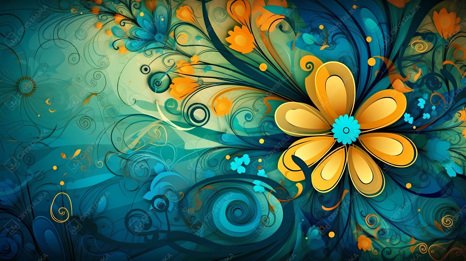 Beautiful yellow and blue floral wallpaper