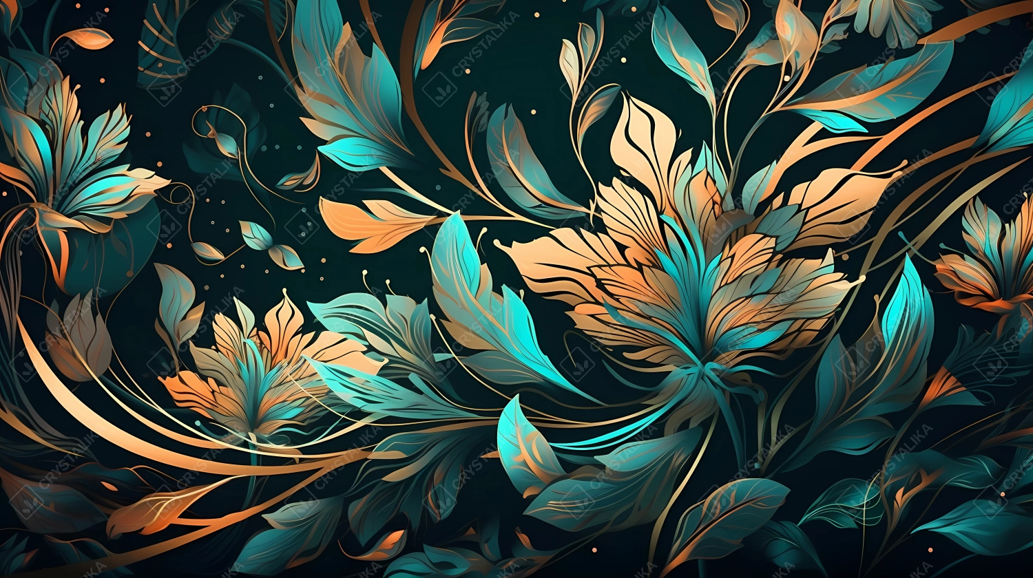 Beautiful teal and golden floral wallpaper