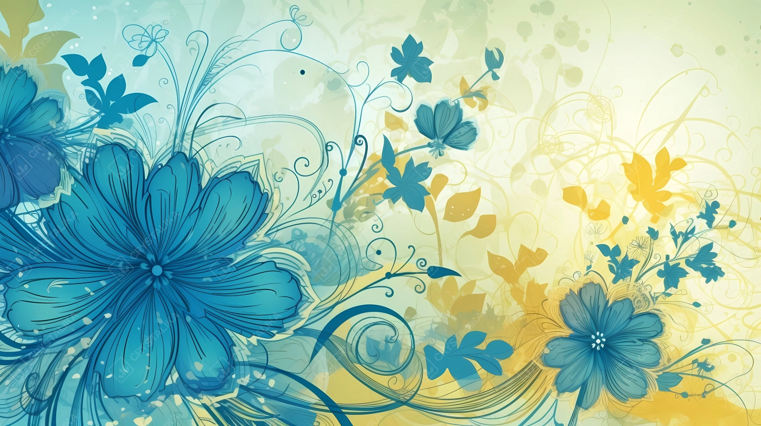 Beautiful yellow and blue floral wallpaper