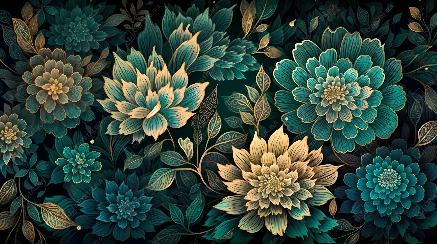 Beautiful teal and golden floral wallpaper