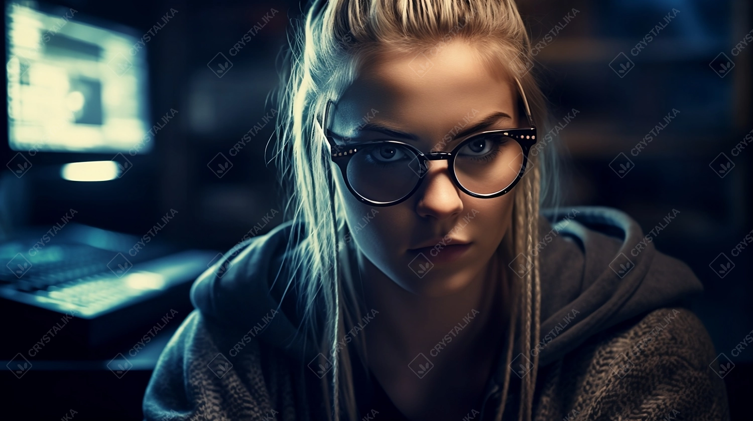 Geek blonde girl with glasses