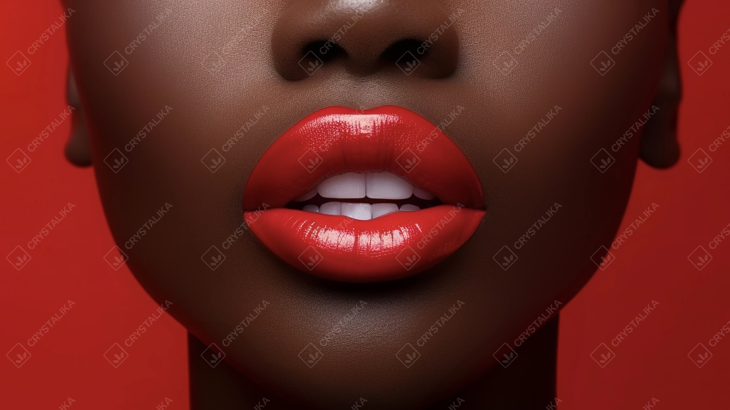 Close-up of African woman with colorful makeup. Glamour female model with vibrant makeup on solid background.