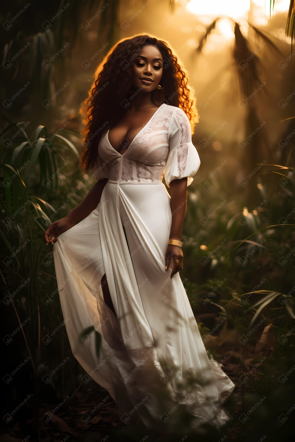 Professional photoshoot of a beautiful African bride in nature