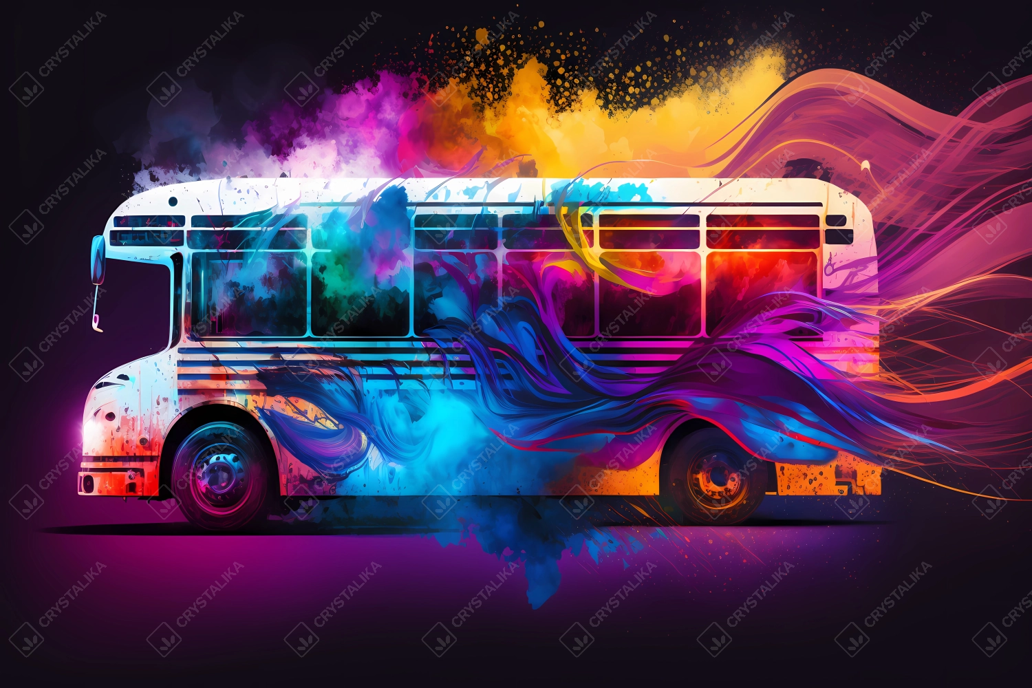 Abstract watercolor drawing of an old bus