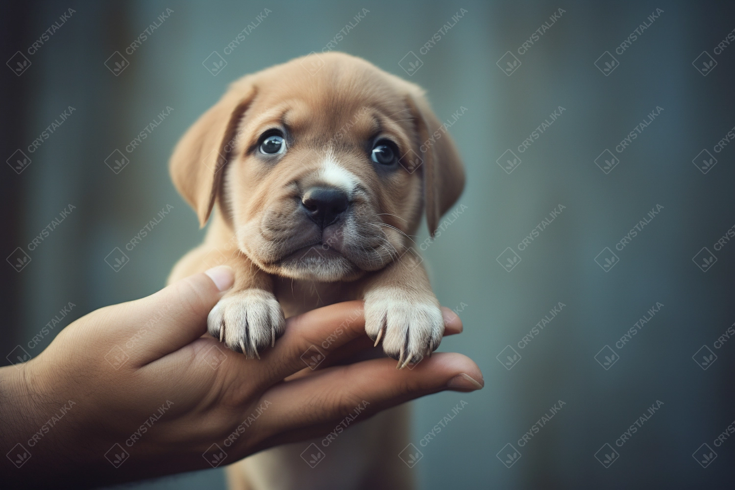 Hand holding cute newborn dog - Help animal adoption shelter -  World Animal Day Concept