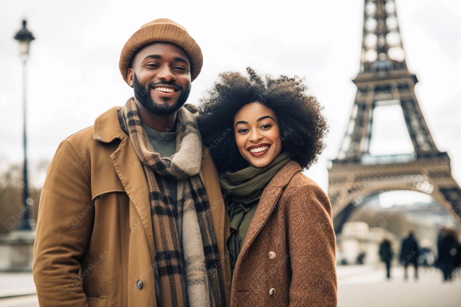 Black cheerful happy couple in love visiting Paris - Couple in love having fun at city centre on travel excursion - Modern lovely couple lifestyle.