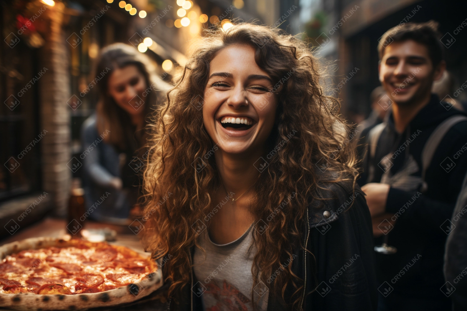 Young people dining and having fun eating italian pizza together - Happy friends eating food at restaurant patio - Youth life style concept on warm evening filter.