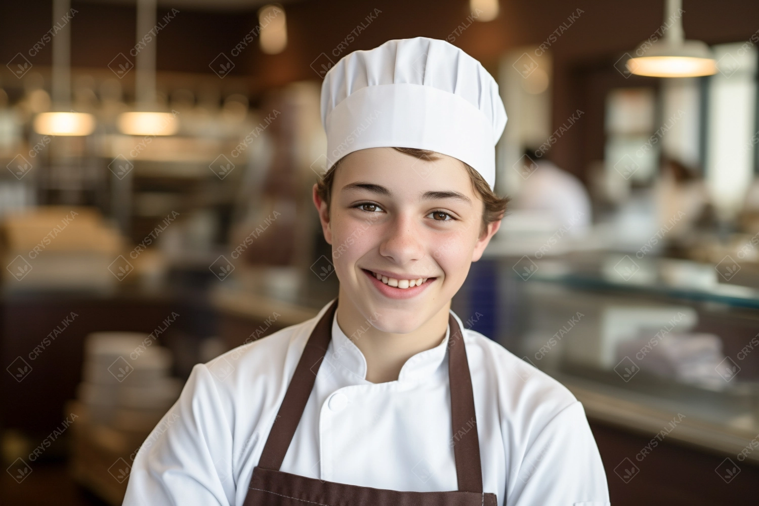 Young male trainee baker or chocolatier chef. Novice pastry chef, chocolatier, baker or cook.